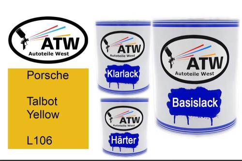 Porsche, Talbot Yellow, L106: 1L Lackdose + 1L Klarlack + 500ml Härter - Set, von ATW Autoteile West.